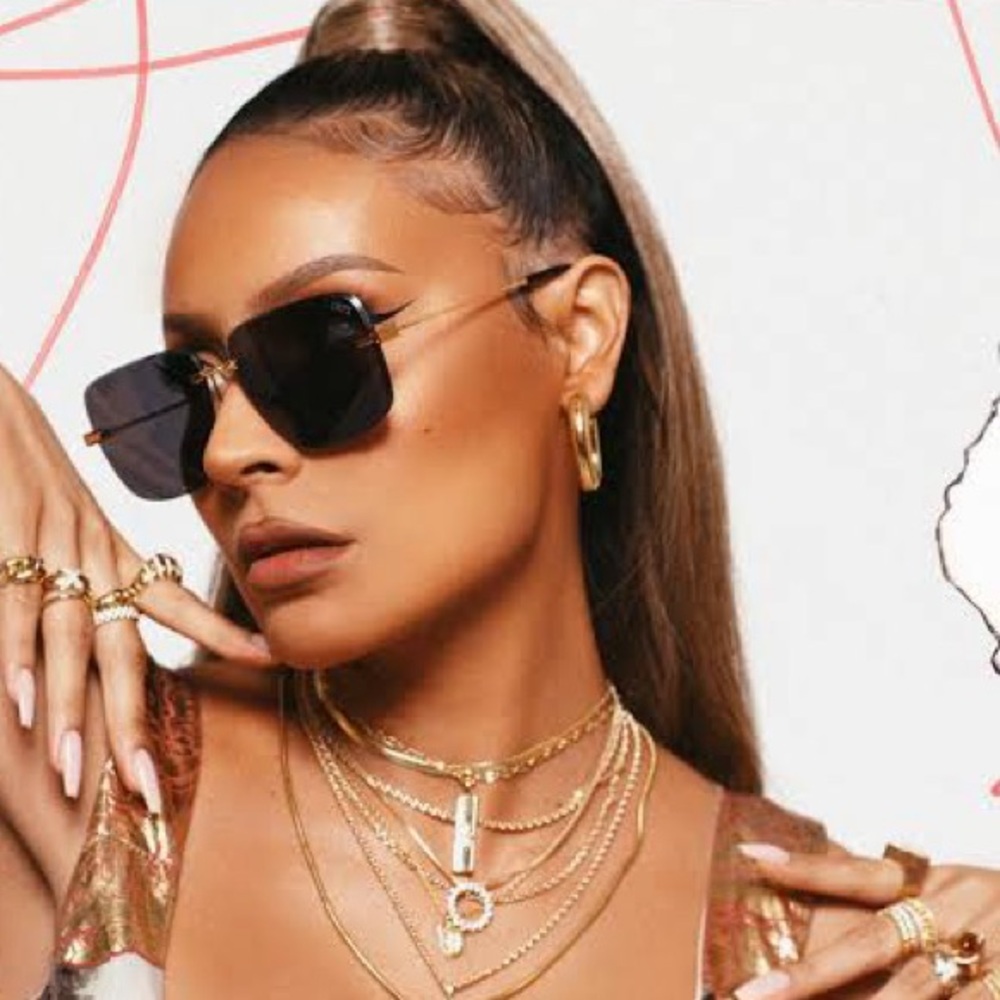 DEZI 2000s Gold and Black Square Rimless Sunglasses